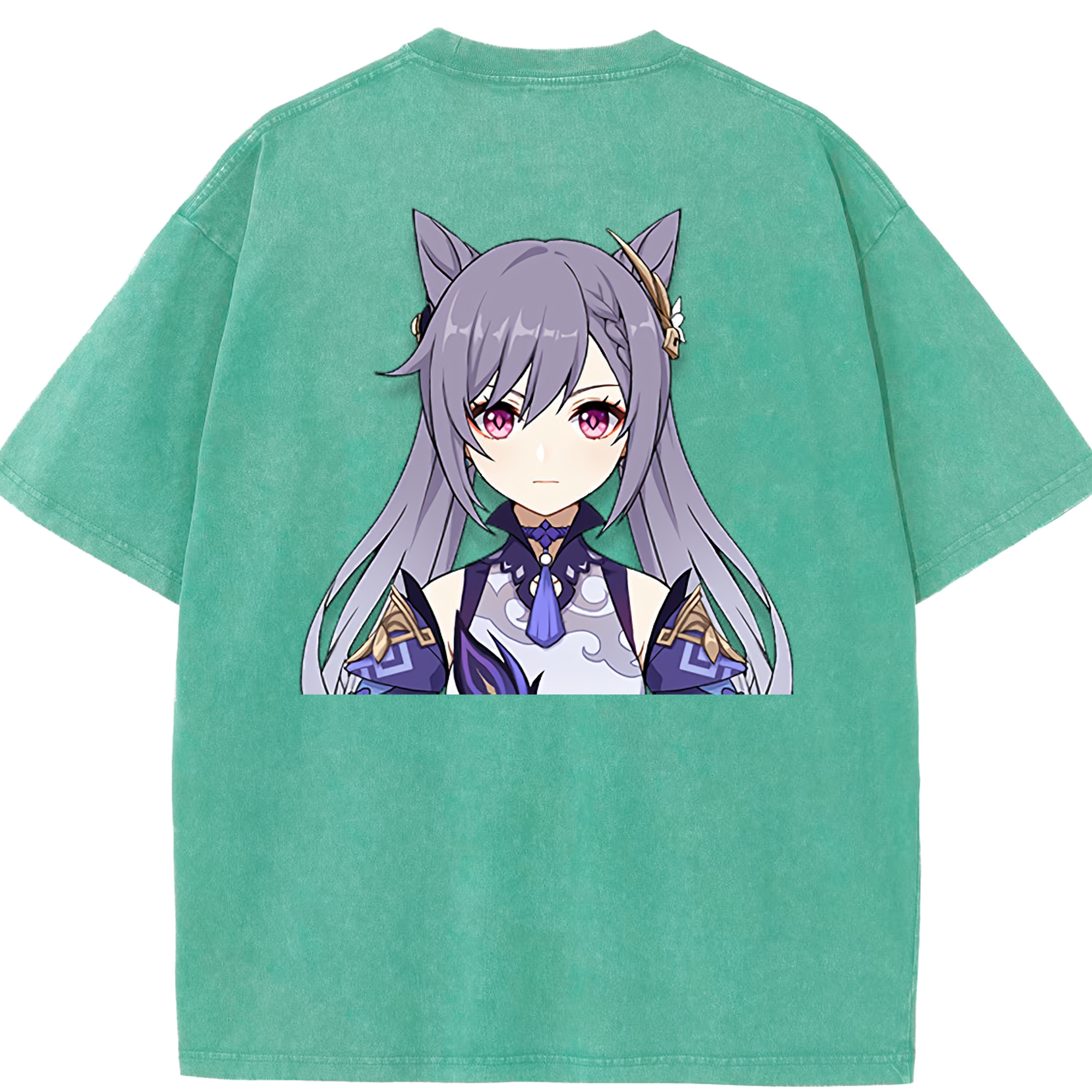 げんし神 刻晴 こくせい genshin Kokusei 綿100% ヴィンテージ風 半袖Tシャツ（背面プリント）